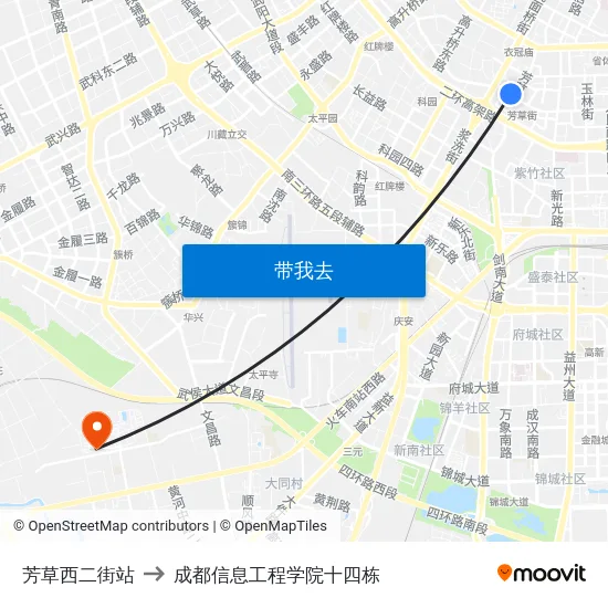 芳草西二街站 to 成都信息工程学院十四栋 map