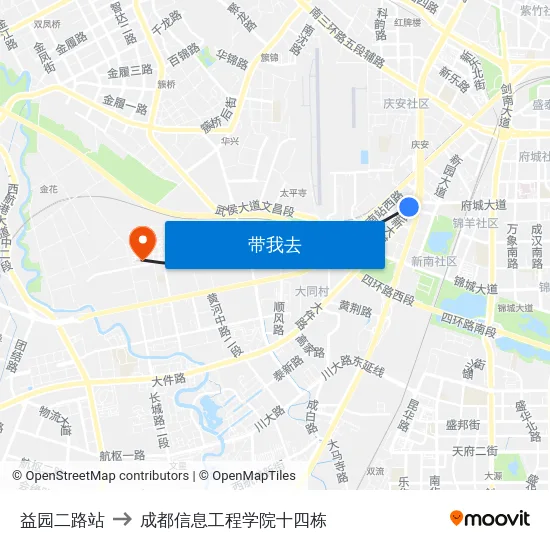 益园二路站 to 成都信息工程学院十四栋 map
