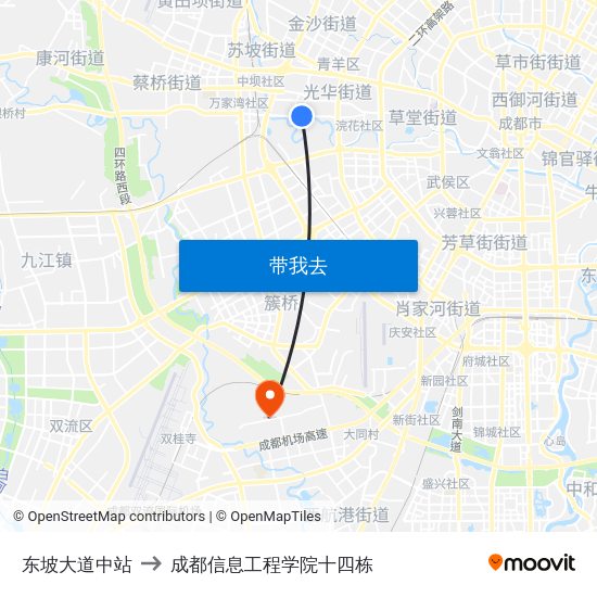 东坡大道中站 to 成都信息工程学院十四栋 map