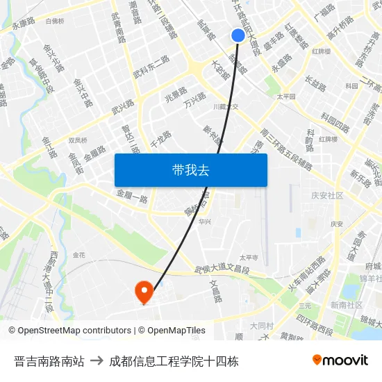 晋吉南路南站 to 成都信息工程学院十四栋 map