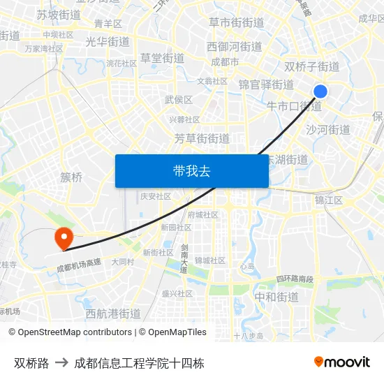 双桥路 to 成都信息工程学院十四栋 map