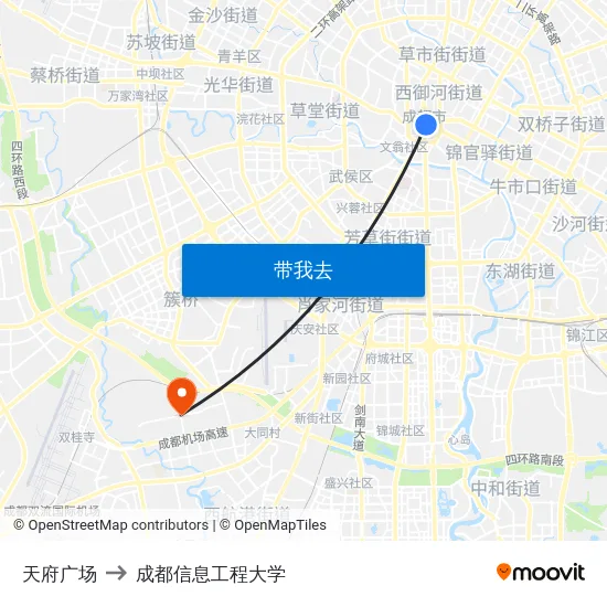 天府广场 to 成都信息工程大学 map