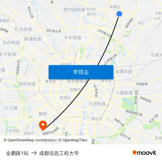 金鹏路1站 to 成都信息工程大学 map