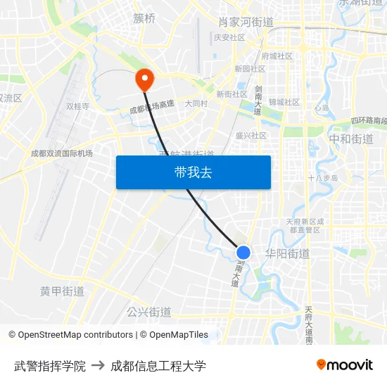 武警指挥学院 to 成都信息工程大学 map