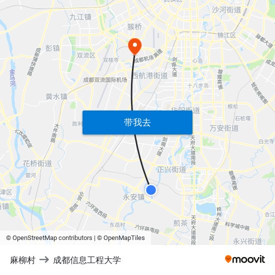 麻柳村 to 成都信息工程大学 map