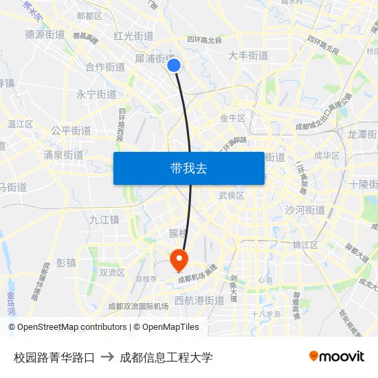 校园路菁华路口 to 成都信息工程大学 map