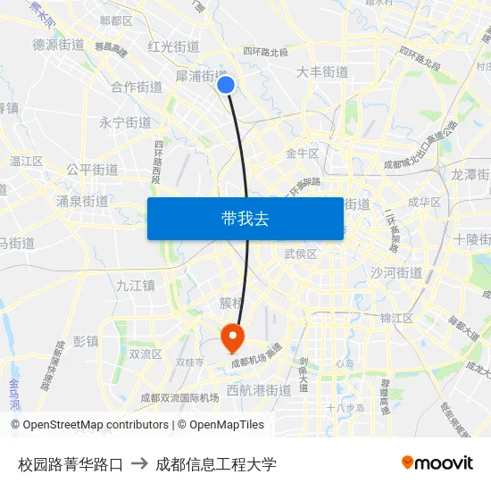 校园路菁华路口 to 成都信息工程大学 map