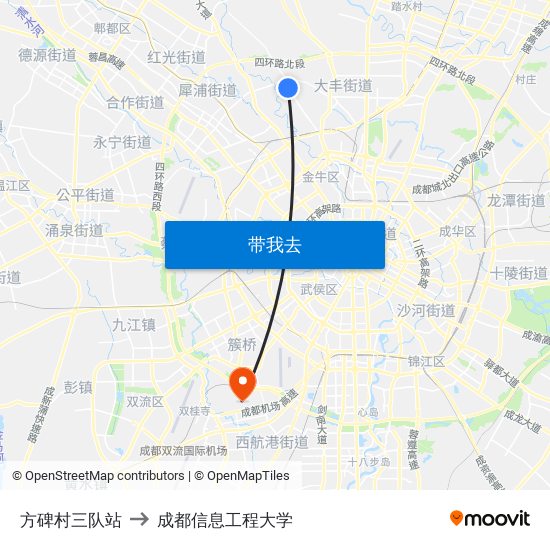 方碑村三队站 to 成都信息工程大学 map