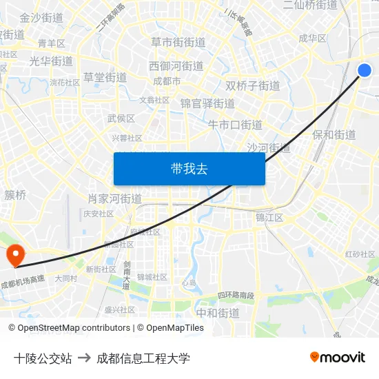 十陵公交站 to 成都信息工程大学 map