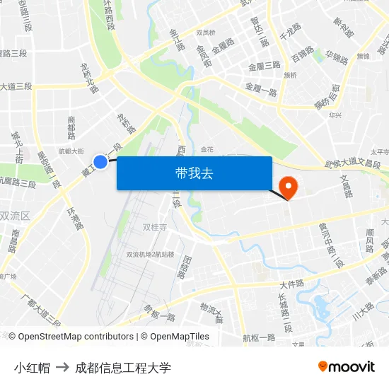 小红帽 to 成都信息工程大学 map