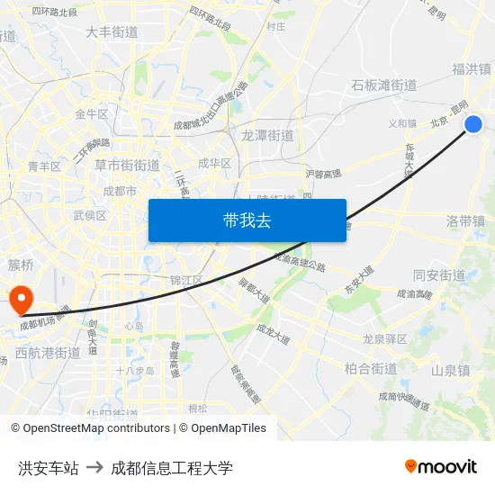 洪安车站 to 成都信息工程大学 map