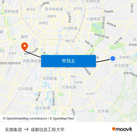 实德集团 to 成都信息工程大学 map