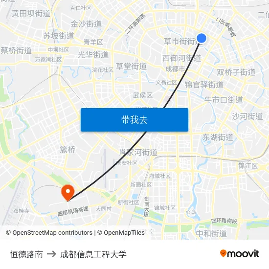 恒德路南 to 成都信息工程大学 map
