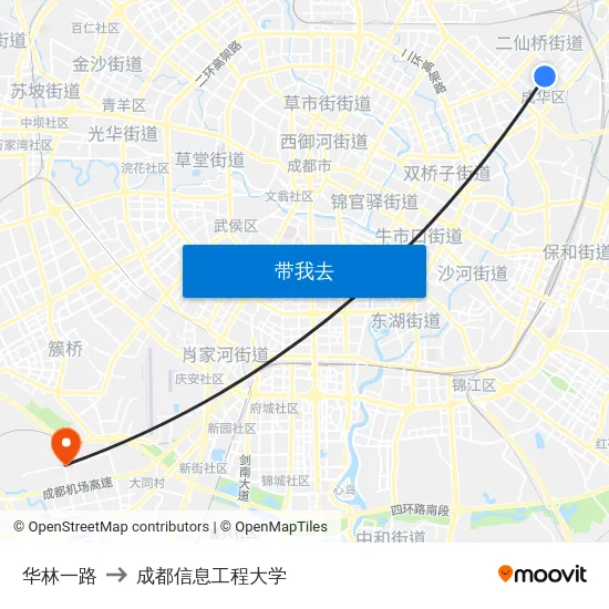 华林一路 to 成都信息工程大学 map