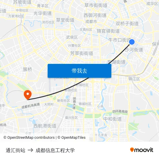 通汇街站 to 成都信息工程大学 map
