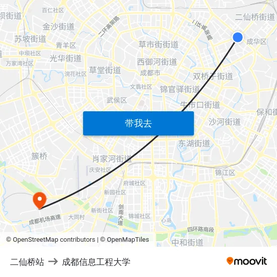 二仙桥站 to 成都信息工程大学 map