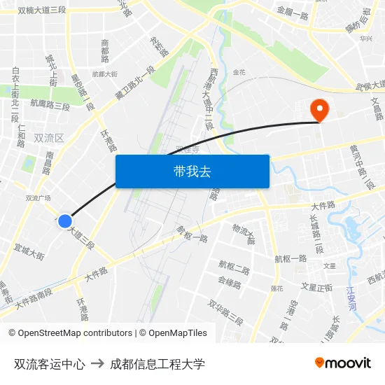 双流客运中心 to 成都信息工程大学 map