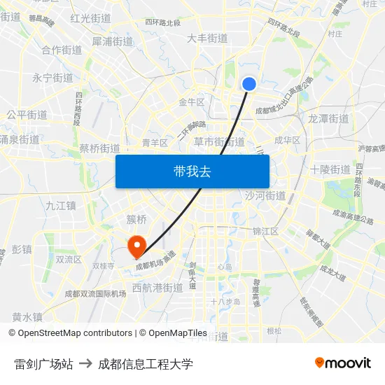 雷剑广场站 to 成都信息工程大学 map