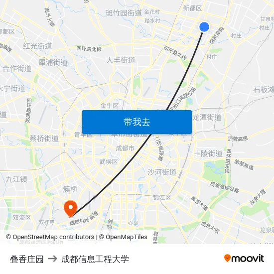 叠香庄园 to 成都信息工程大学 map