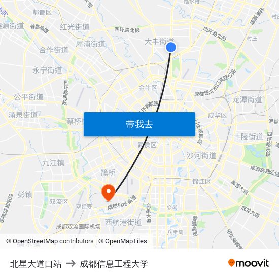 北星大道口站 to 成都信息工程大学 map