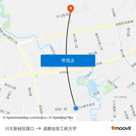 川大新校区路口 to 成都信息工程大学 map