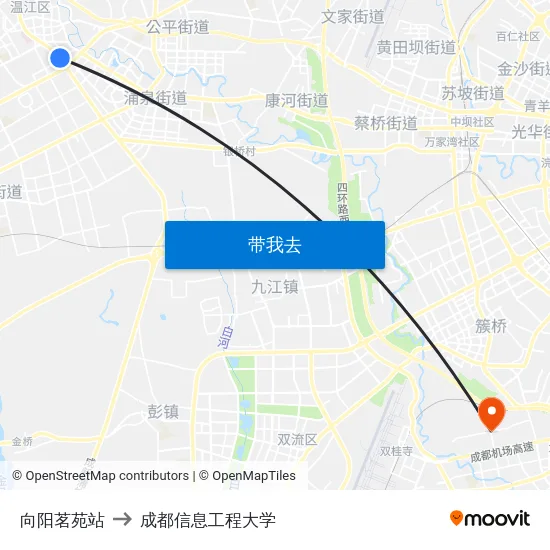 向阳茗苑站 to 成都信息工程大学 map