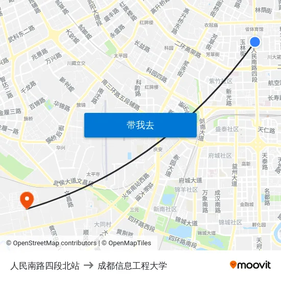 人民南路四段北站 to 成都信息工程大学 map
