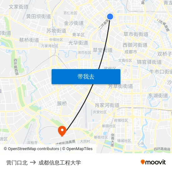 营门口北 to 成都信息工程大学 map