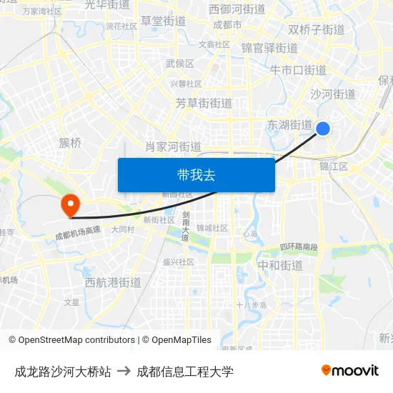 成龙路沙河大桥站 to 成都信息工程大学 map