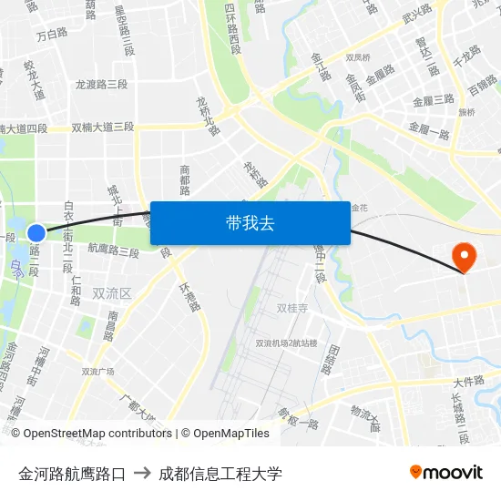 金河路航鹰路口 to 成都信息工程大学 map