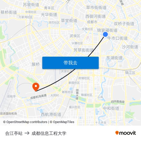 合江亭站 to 成都信息工程大学 map