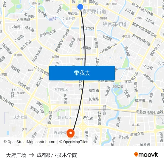 天府广场 to 成都职业技术学院 map