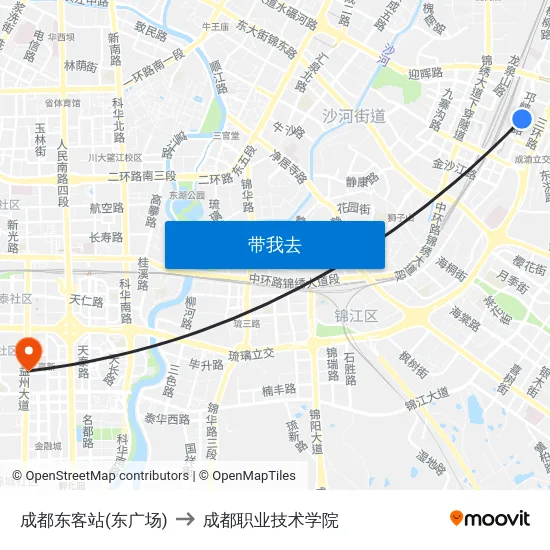 成都东客站(东广场) to 成都职业技术学院 map