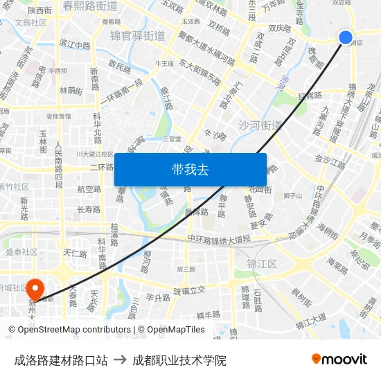 成洛路建材路口站 to 成都职业技术学院 map