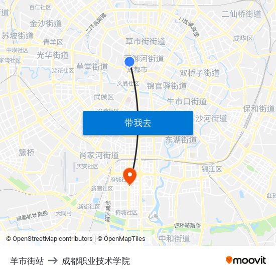 羊市街站 to 成都职业技术学院 map