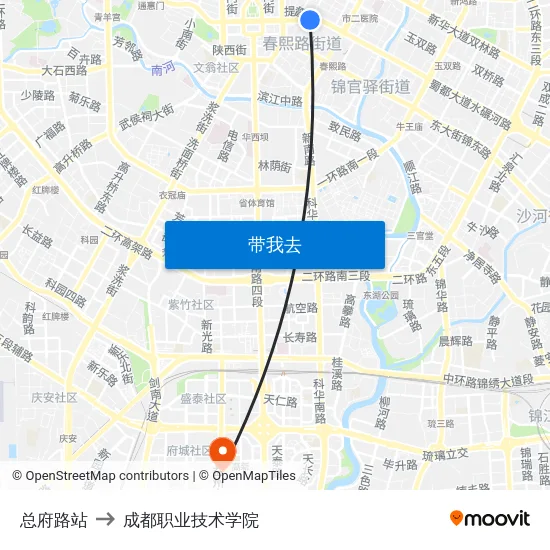 总府路站 to 成都职业技术学院 map