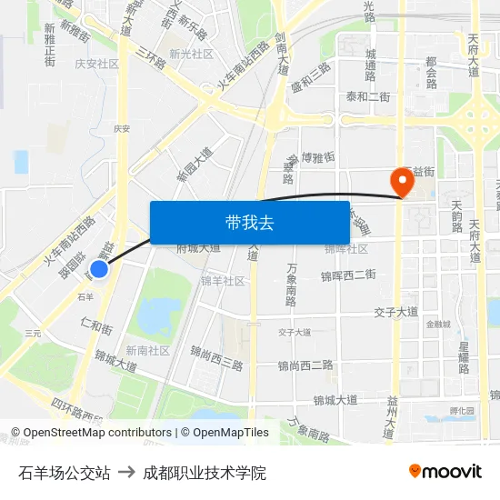 石羊场公交站 to 成都职业技术学院 map