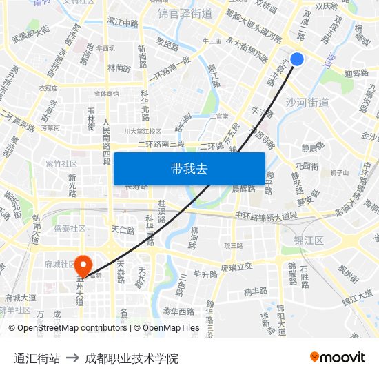通汇街站 to 成都职业技术学院 map
