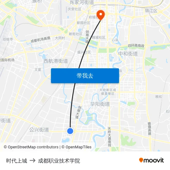 时代上城 to 成都职业技术学院 map