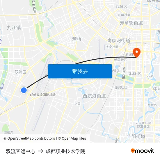双流客运中心 to 成都职业技术学院 map