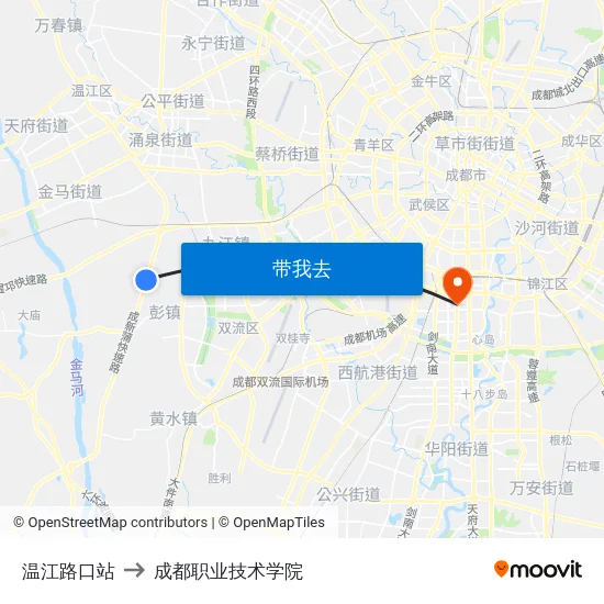 温江路口站 to 成都职业技术学院 map