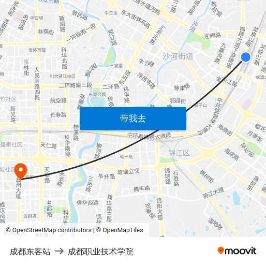 成都东客站 to 成都职业技术学院 map