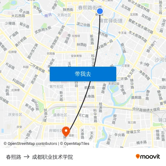春熙路 to 成都职业技术学院 map
