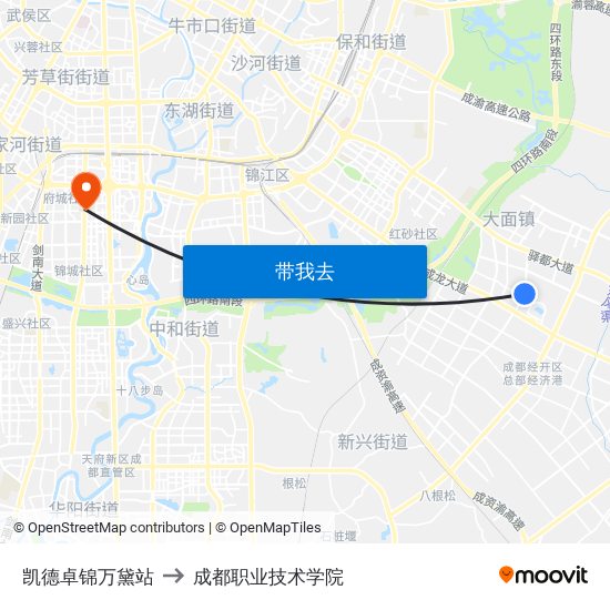 凯德卓锦万黛站 to 成都职业技术学院 map