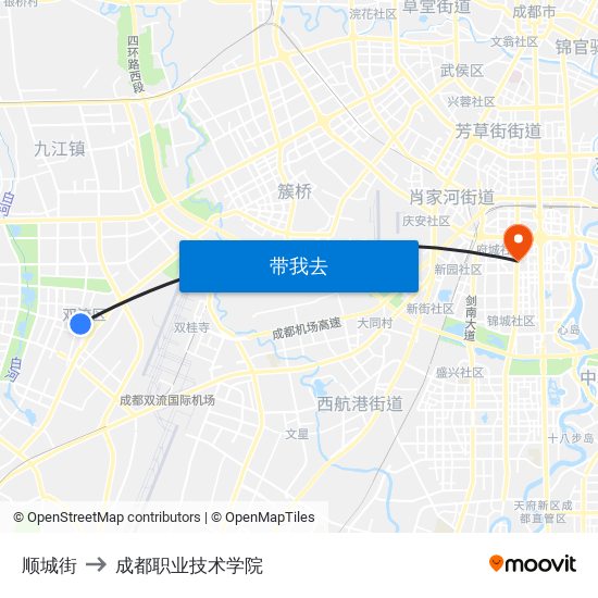 顺城街 to 成都职业技术学院 map