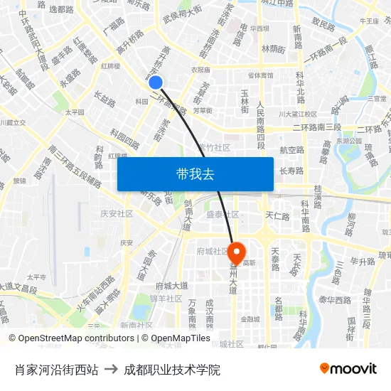 肖家河沿街西站 to 成都职业技术学院 map