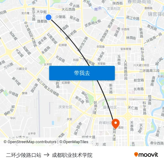 二环少陵路口站 to 成都职业技术学院 map