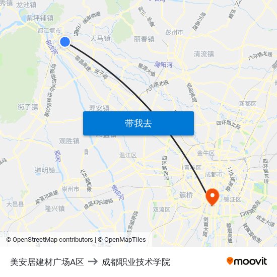 美安居建材广场A区 to 成都职业技术学院 map