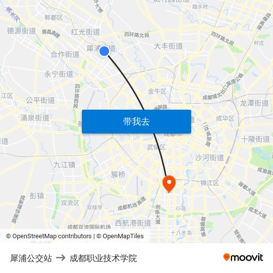 犀浦公交站 to 成都职业技术学院 map