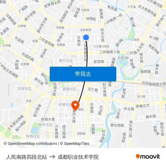 人民南路四段北站 to 成都职业技术学院 map